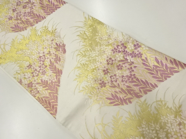 アンティーク　草花模様織出し袋帯（材料）